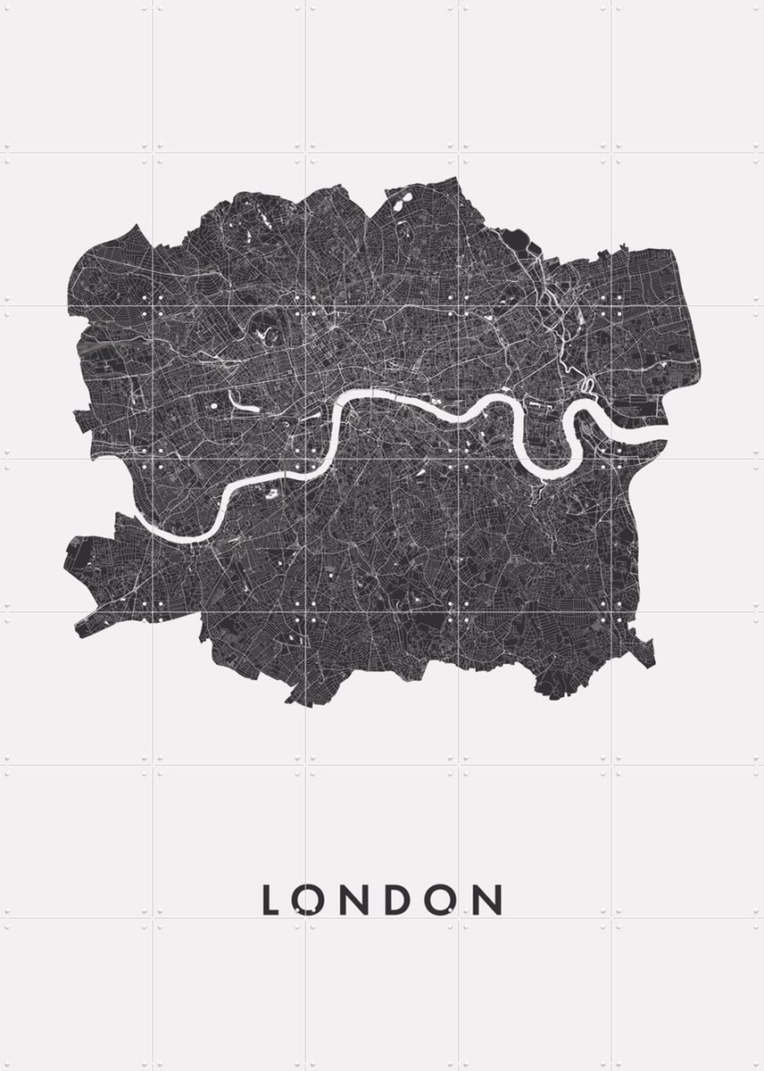 IXXI London City Map, Kunst in Kaart - 100 x 140 cm - Gratis ophangtool - Grote wanddecoratie en posters - Technische Tekening, Minimalisme, Grafisch