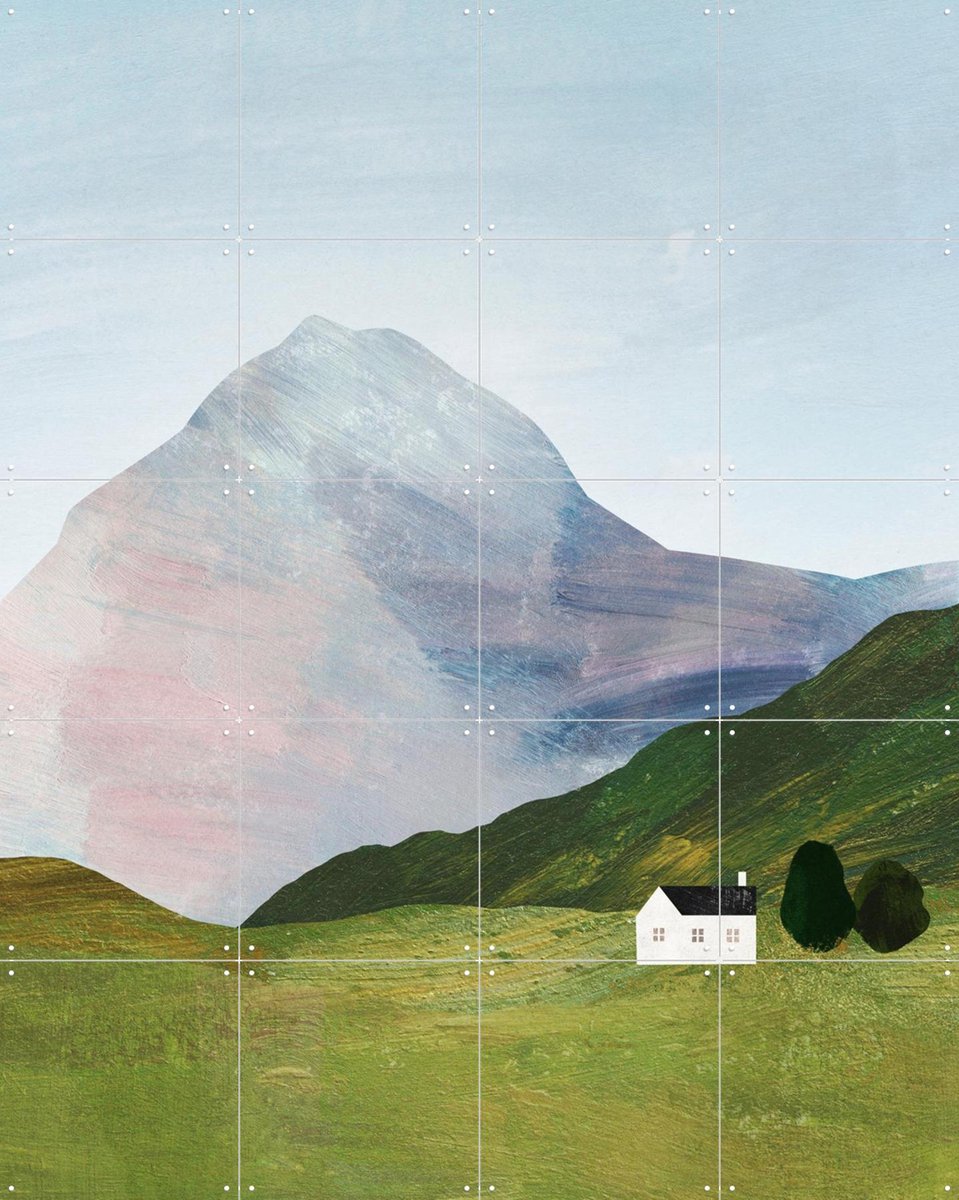 IXXI House in the Mountains, Henry Rivers - 80 x 100 cm - Gratis ophangtool - Grote wanddecoratie en posters - Minimalisme, Illustraties, Kleurrijk