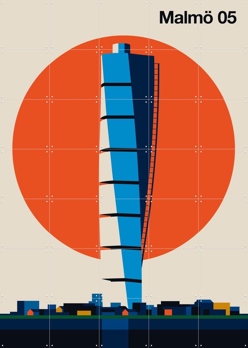 IXXI Malmö 05, Bo Lundberg - 100 x 140 cm - Gratis ophangtool - Grote wanddecoratie en posters - Kleurrijk, Geometrische Kunst, Illustraties