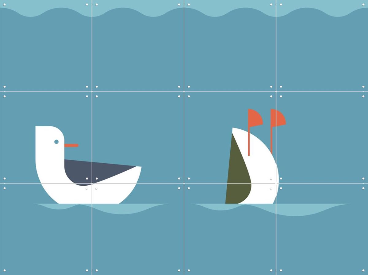 IXXI Pair of Ducks, Studio Kars + Boom - 80 x 60 cm - Gratis ophangtool - Grote wanddecoratie en posters - Illustraties, Speels, Grafisch Ontwerp