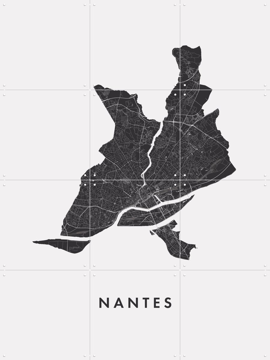 IXXI Nantes City Map, Kunst in Kaart - 60 x 80 cm - Gratis ophangtool - Grote wanddecoratie en posters - Grafisch Ontwerp, Minimalisme, Line art