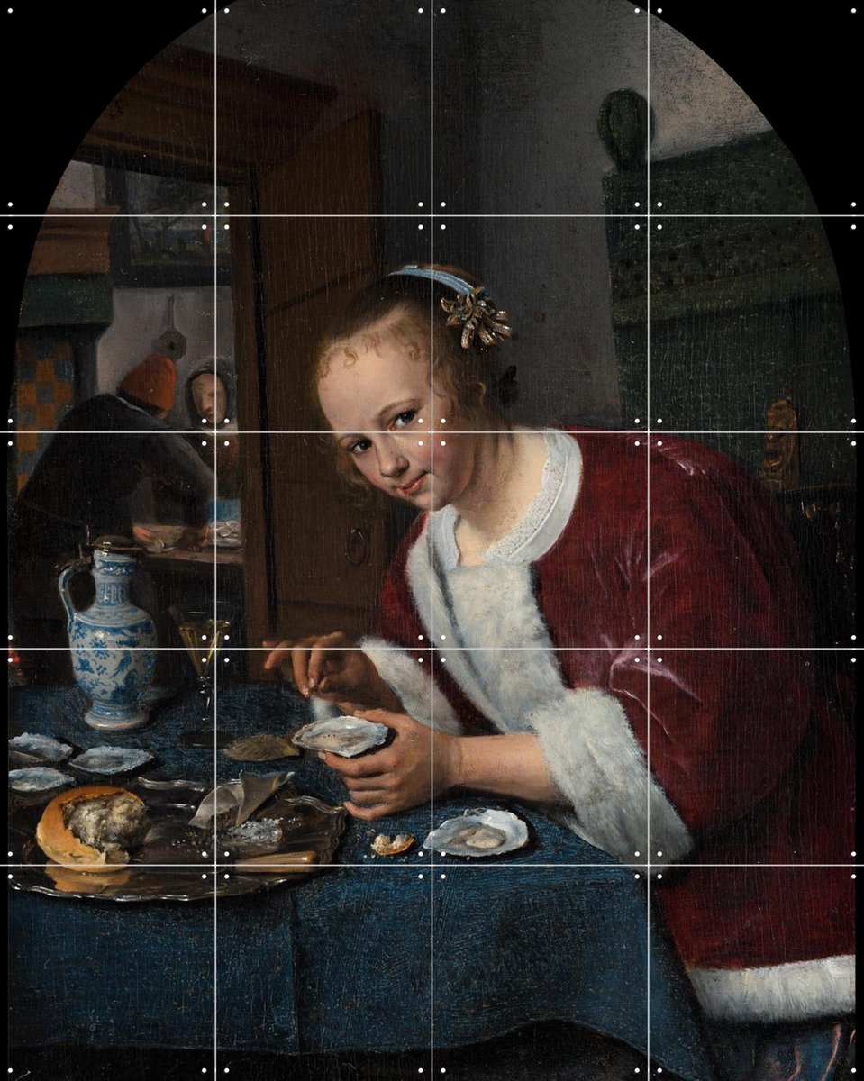 IXXI Het oestereetstertje, Jan Steen & Mauritshuis - 80 x 100 cm - Gratis ophangtool - Grote wanddecoratie en posters - Realisme, Schilderijen
