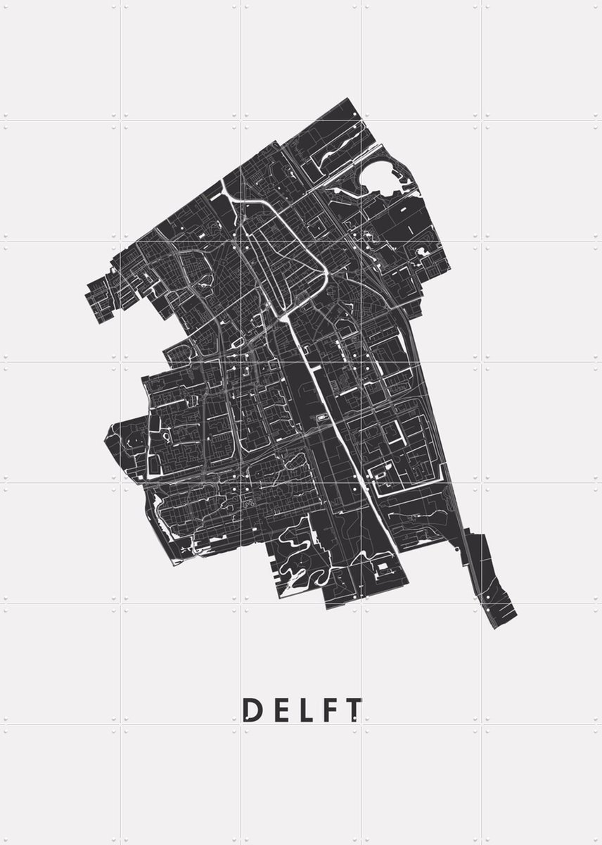 IXXI Delft City Map, Kunst in Kaart - 100 x 140 cm - Gratis ophangtool - Grote wanddecoratie en posters - Technische Tekening, Grafisch Ontwerp, Line