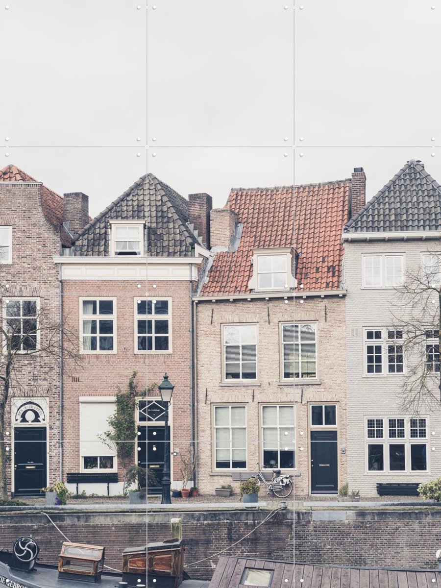 IXXI Dutch Canal Houses, Photolovers - 60 x 80 cm - Gratis ophangtool - Grote wanddecoratie en posters - Fotografie, Vintage, Gang, Woonkamer, Stad