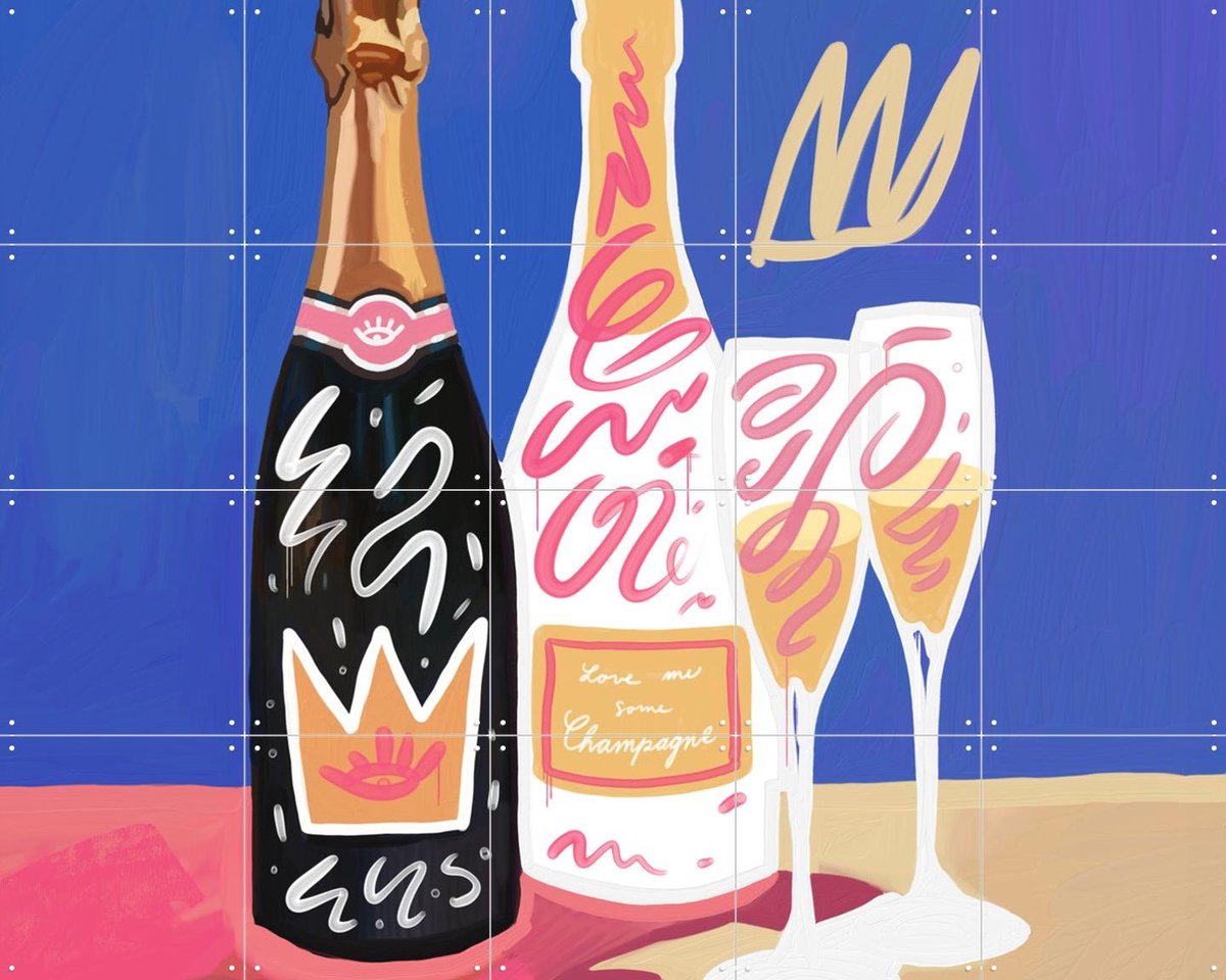IXXI Champagne, Pop-art by Tadej - 100 x 80 cm - Gratis ophangtool - Grote wanddecoratie en posters - Digitale Kunst, Speels, Kleurrijk, Illustraties