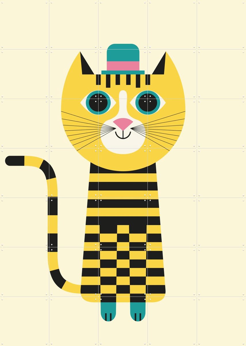 IXXI Cat, Ingela P. Arrhenius - 100 x 140 cm - Gratis ophangtool - Grote wanddecoratie en posters - Geometrische Kunst, Fantasierijk, Cartoonesk