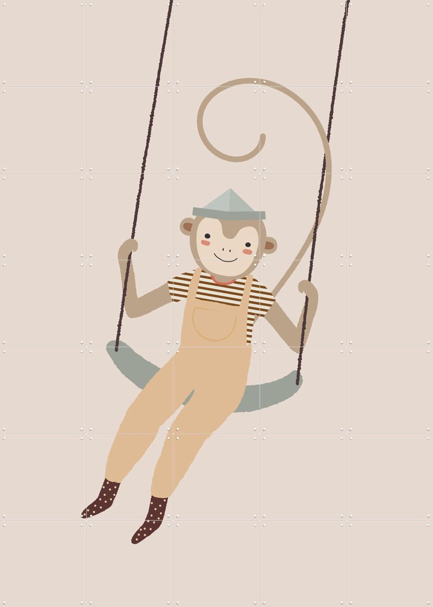 IXXI Monkey Swing, Little Otja - 100 x 140 cm - Gratis ophangtool - Grote wanddecoratie en posters - Grafisch Ontwerp, Speels, Cartoonesk