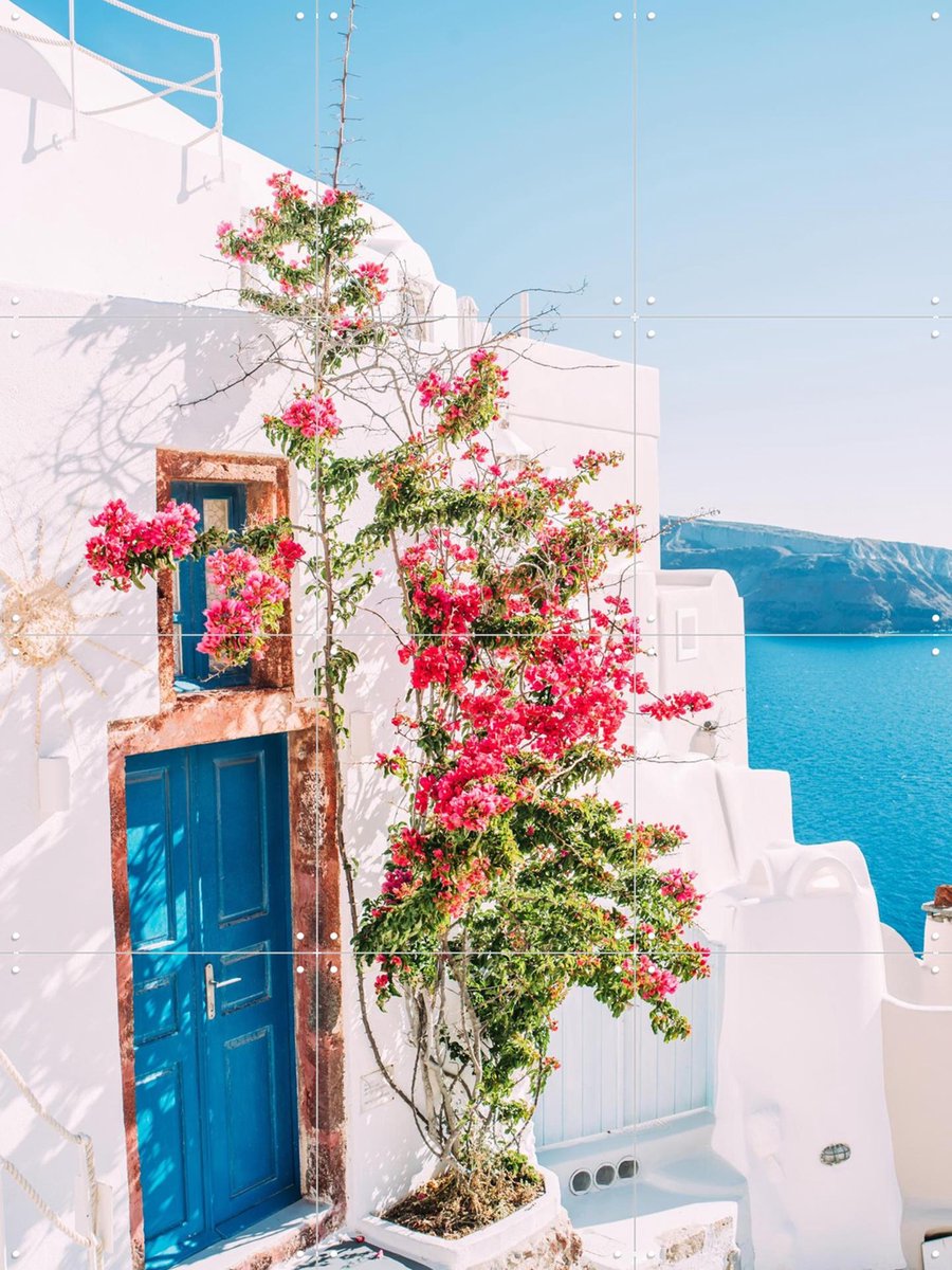 IXXI Santorini Blue Door, Pati Photography - 60 x 80 cm - Gratis ophangtool - Grote wanddecoratie en posters - Fotografie, Woonkamer, Gang, Zomer