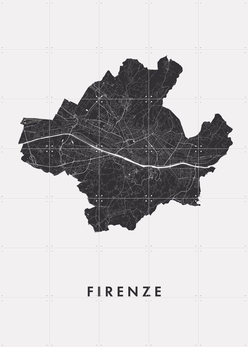 IXXI Firenze City Map, Kunst in Kaart - 100 x 140 cm - Gratis ophangtool - Grote wanddecoratie en posters - Minimalisme, Digitale Kunst, Technische