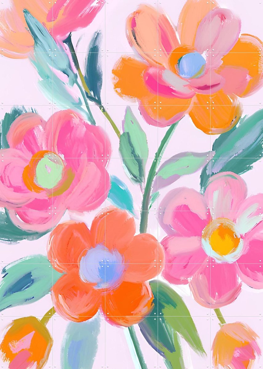 IXXI Vibrant Abstract Flowers, Ohkimiko & Various - 100 x 140 cm - Gratis ophangtool - Grote wanddecoratie en posters - Illustraties, Schilderijen