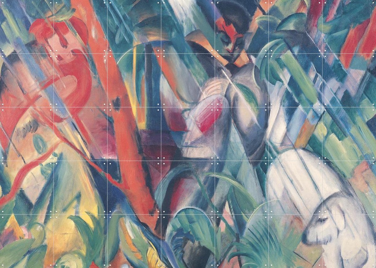 IXXI In the Rain 1912, Franz Marc & Bridgeman Images - 140 x 100 cm - Gratis ophangtool - Grote wanddecoratie en posters - Olieverf, Kleurrijk