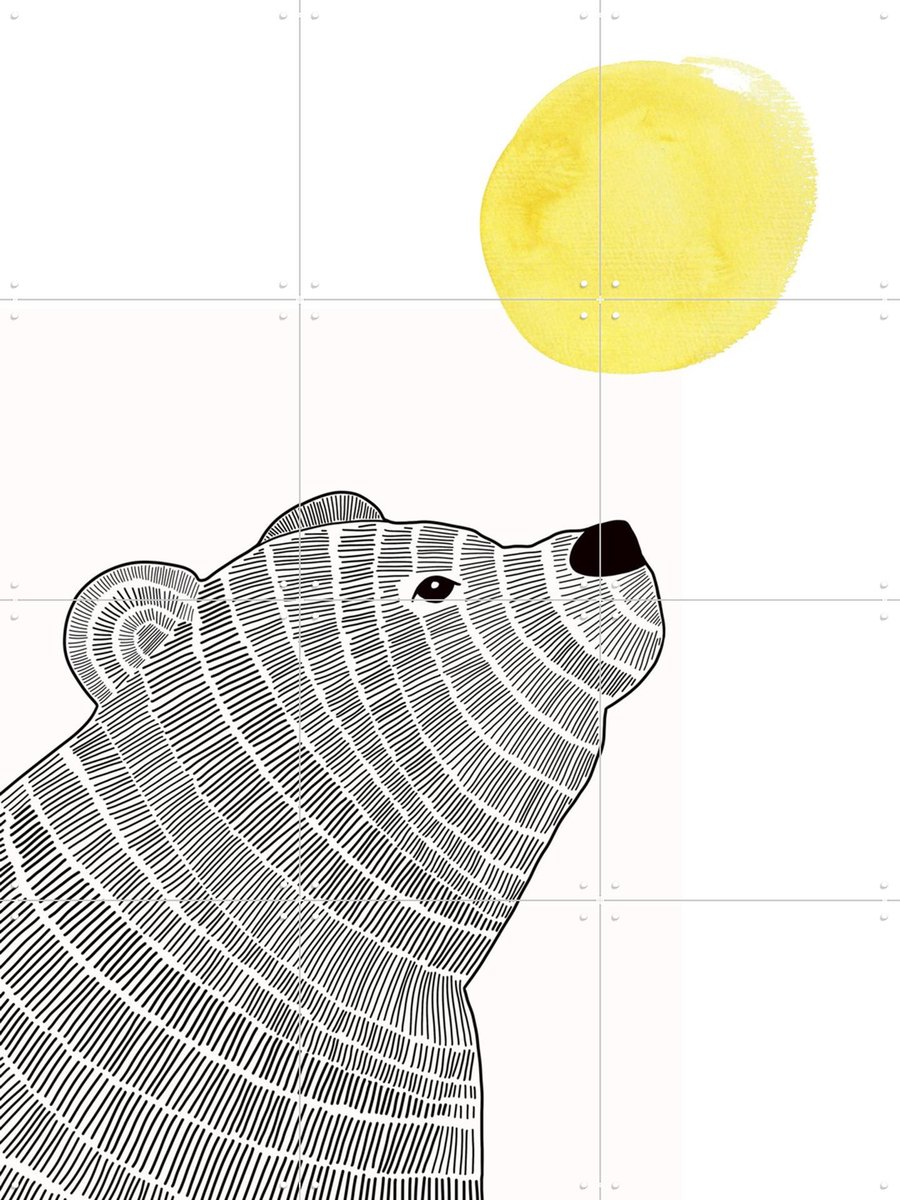 IXXI Bear with Sun, BAINAI - 60 x 80 cm - Gratis ophangtool - Grote wanddecoratie en posters - Fantasierijk, Line art, Speels, Illustraties