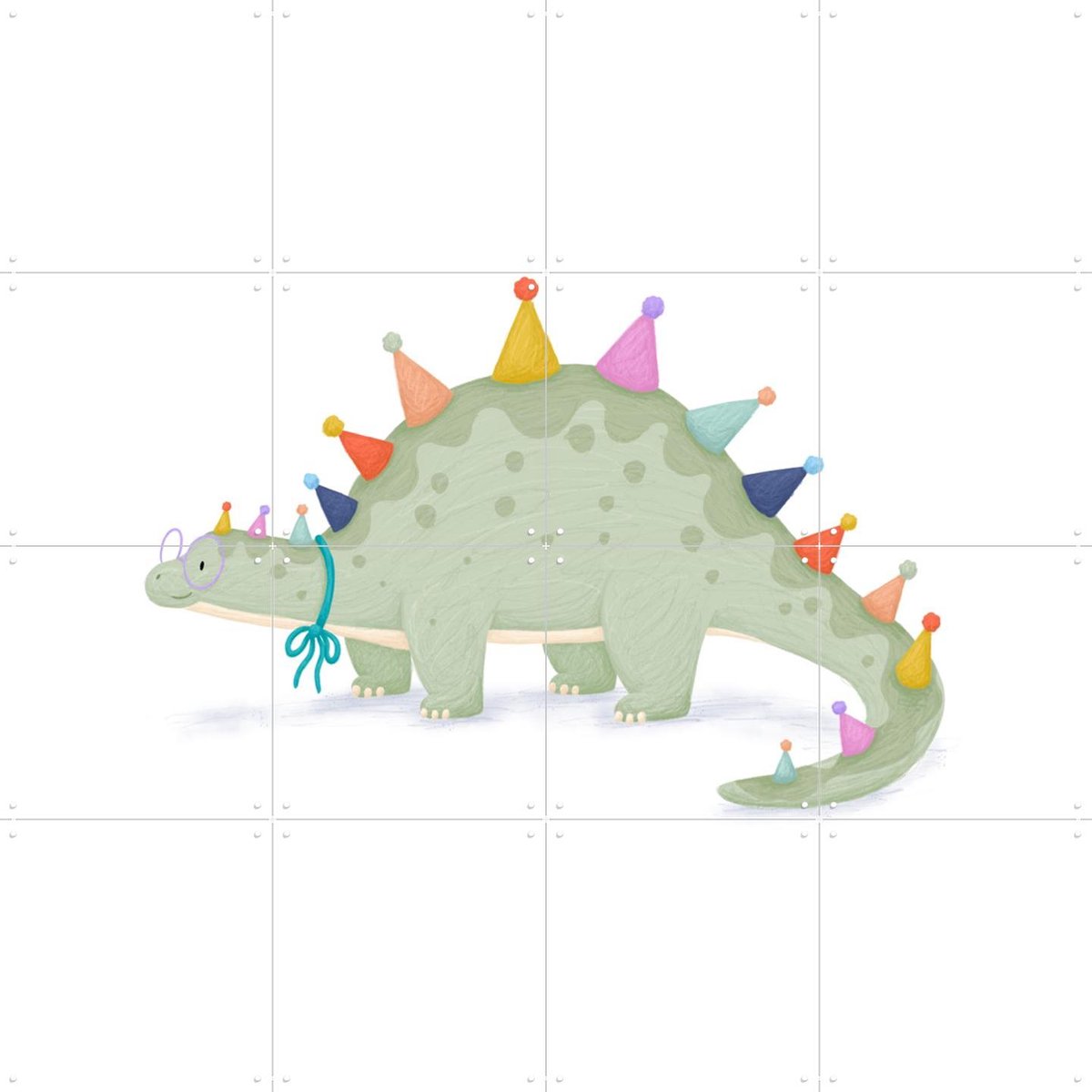 IXXI Party Dinosaur, Studio Phie - 80 x 80 cm - Gratis ophangtool - Grote wanddecoratie en posters - Illustraties, Fantasierijk, Speels, Cartoonesk