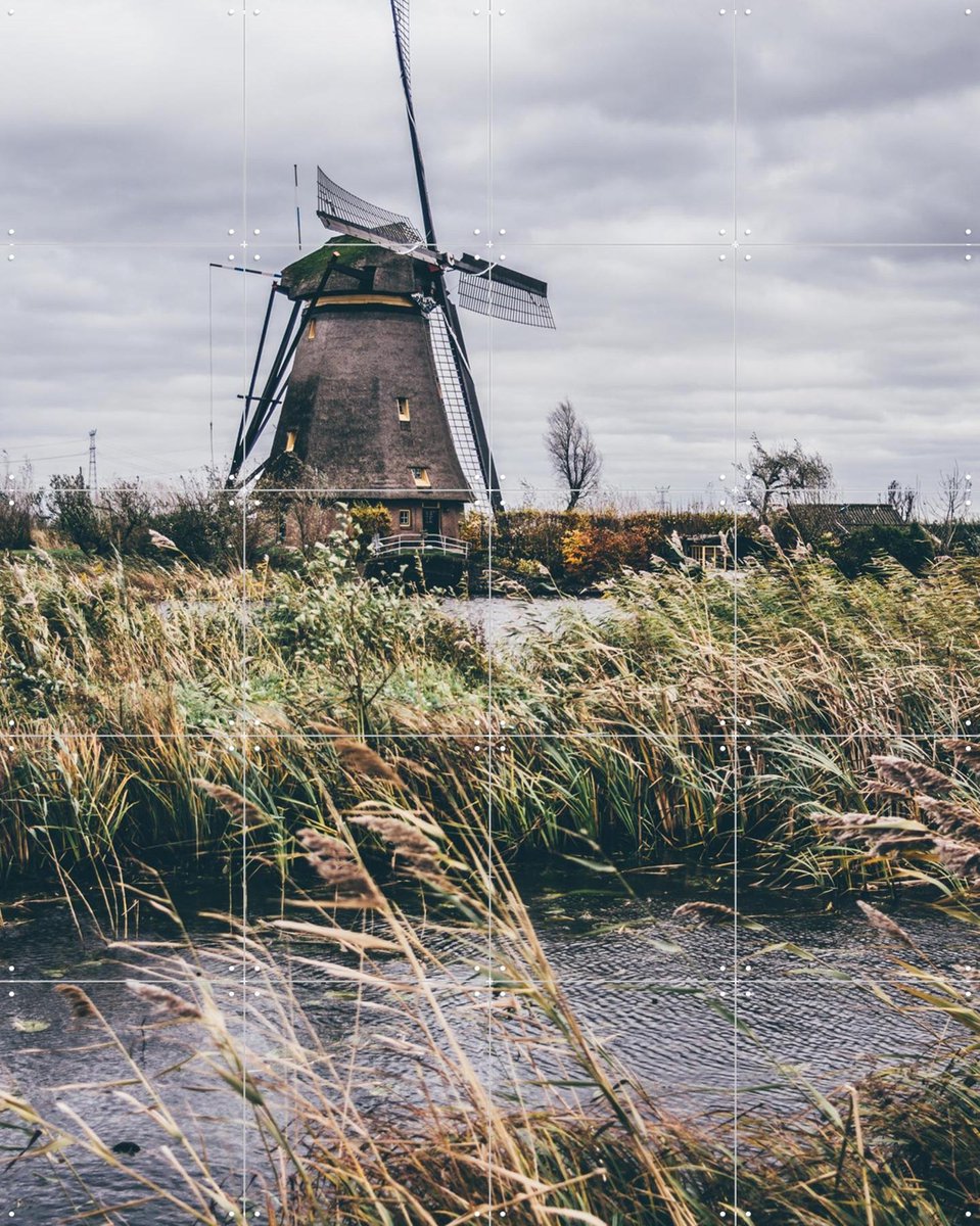IXXI Storm in Kinderdijk, Pati Photography - 80 x 100 cm - Gratis ophangtool - Grote wanddecoratie en posters - Fotografie, Gang, Woonkamer, Winter