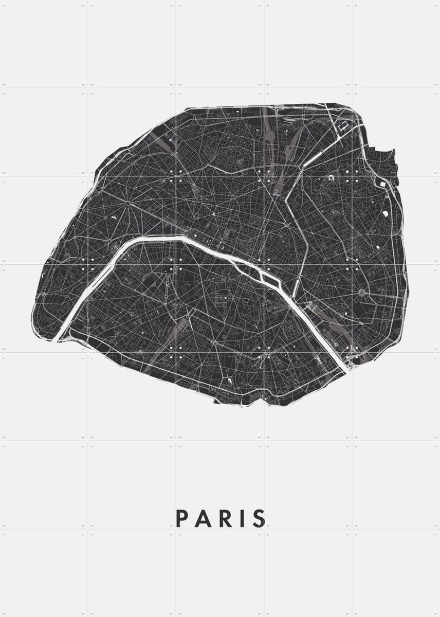 IXXI Paris City Map, Kunst in Kaart - 100 x 140 cm - Gratis ophangtool - Grote wanddecoratie en posters - Line art, Grafisch Ontwerp, Minimalisme
