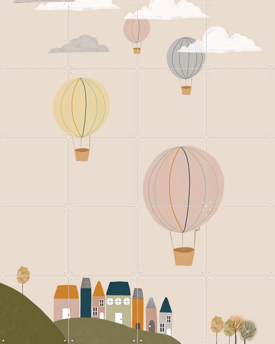 IXXI Hot Air Balloons, Menina Lisboa & Various - 80 x 100 cm - Gratis ophangtool - Grote wanddecoratie en posters - Speels, Illustraties