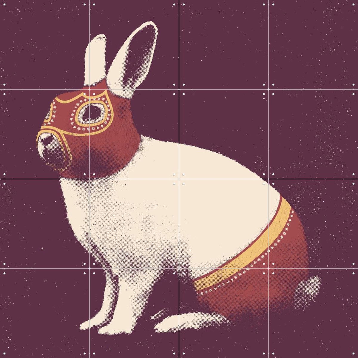 IXXI Rabbit, Florent Bodart - 80 x 80 cm - Gratis ophangtool - Grote wanddecoratie en posters - Vintage, Illustraties, Speels, Kinderkamer, Dieren