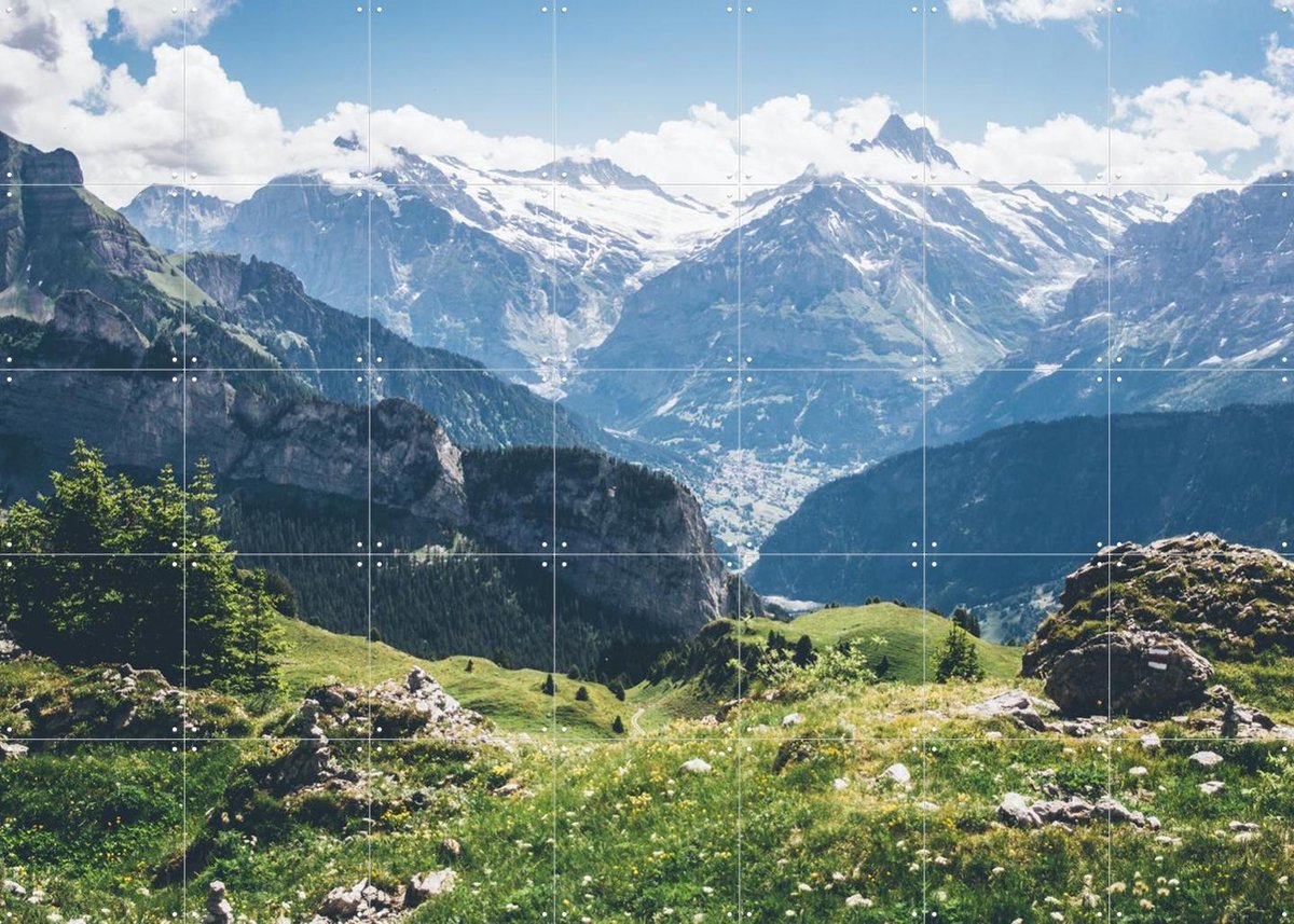 IXXI Swiss Summer Alps, Pati Photography - 140 x 100 cm - Gratis ophangtool - Grote wanddecoratie en posters - Fotografie, Kleurrijk, Naturalisme