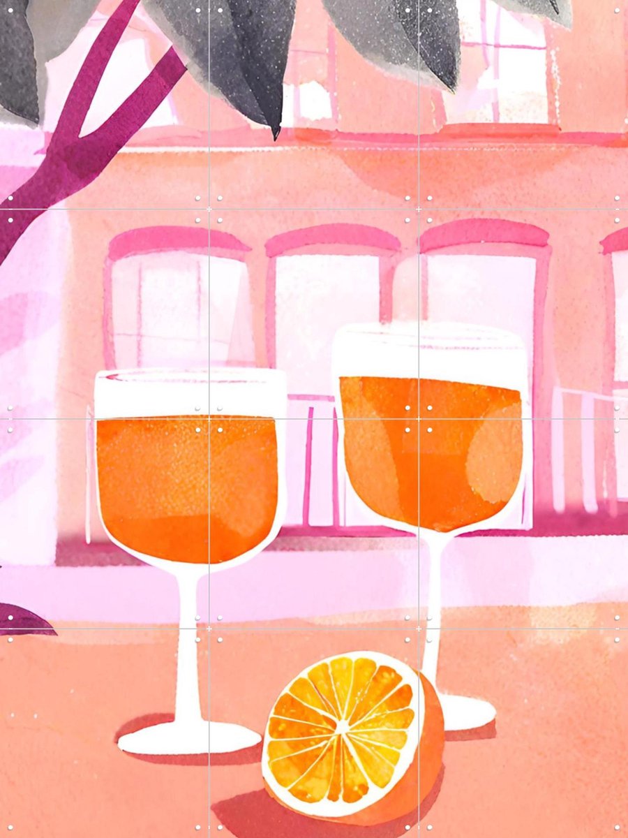 IXXI Outdoor Orange Refreshment, Ohkimiko & Various - 60 x 80 cm - Gratis ophangtool - Grote wanddecoratie en posters - Aquarel, Speels, Kleurrijk