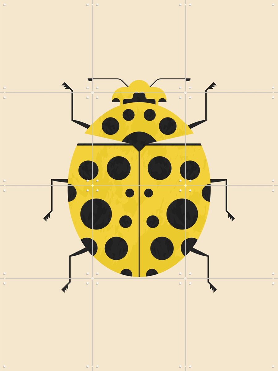 IXXI The Lemon Ladybird, Studio Kars + Boom - 60 x 80 cm - Gratis ophangtool - Grote wanddecoratie en posters - Speels, Geometrische Kunst
