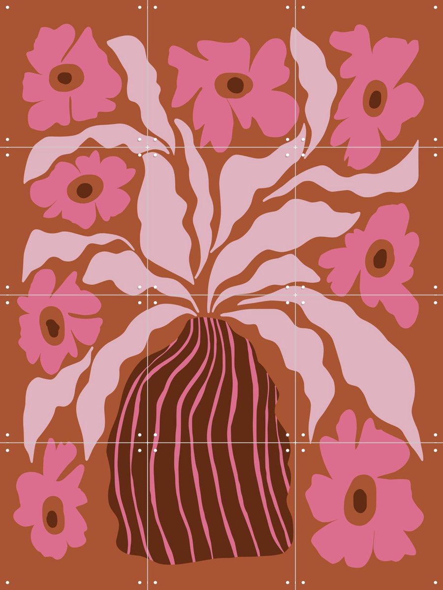 IXXI Mid-century Blooming Pot, Miho Art Studio & Various - 60 x 80 cm - Gratis ophangtool - Grote wanddecoratie en posters - Grafisch Ontwerp