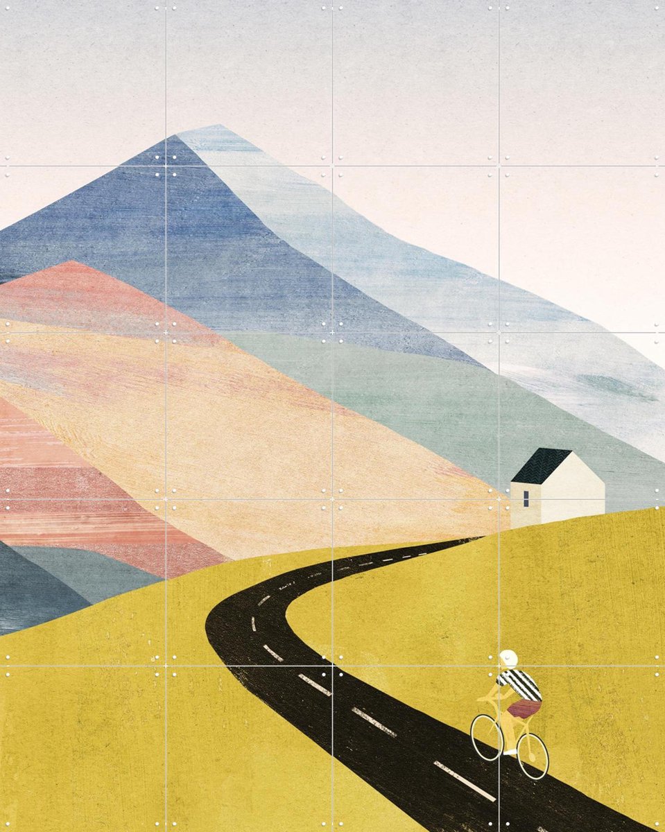 IXXI Cycling Home, Henry Rivers - 80 x 100 cm - Gratis ophangtool - Grote wanddecoratie en posters - Minimalisme, Illustraties, Geometrische Kunst