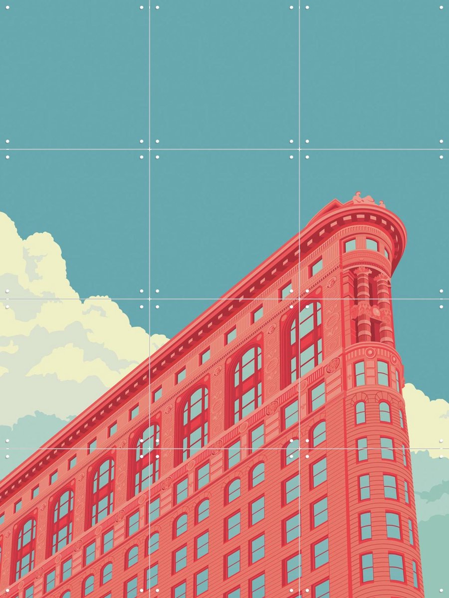 IXXI NYC - Flatiron Building, Remko Heemskerk & Kunst in Kaart - 60 x 80 cm - Gratis ophangtool - Grote wanddecoratie en posters - Illustraties