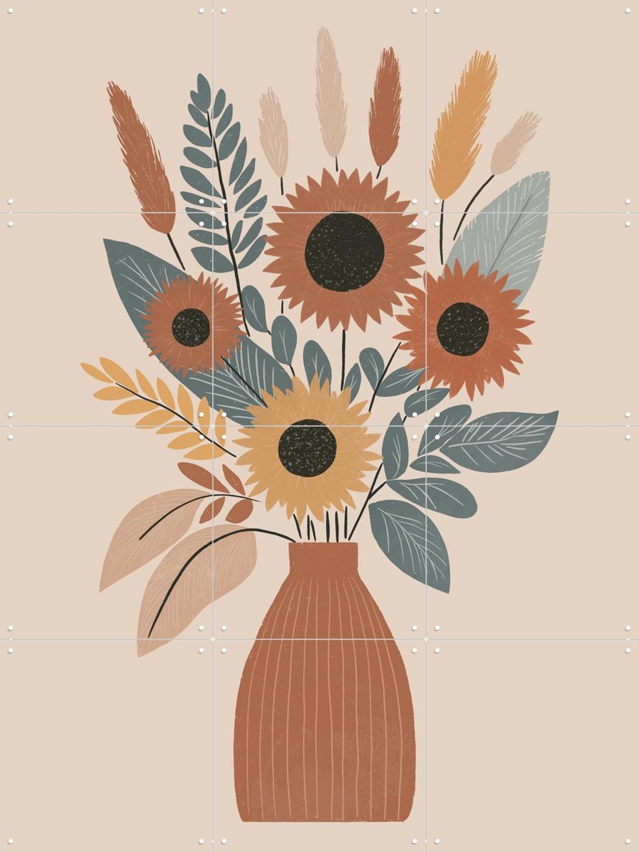 IXXI Boho Sunflowers, Katarzyna Gąsiorowska & Various - 60 x 80 cm - Gratis ophangtool - Grote wanddecoratie en posters - Illustraties, Kleurrijk