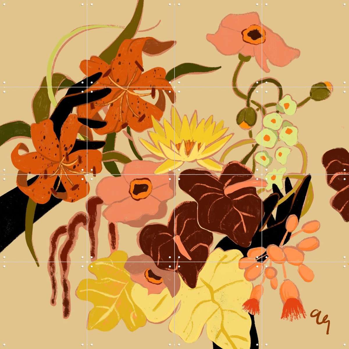 IXXI Floral Intertwine, Arty Guava - 80 x 80 cm - Gratis ophangtool - Grote wanddecoratie en posters - Kleurrijk, Grafisch Ontwerp, Illustraties