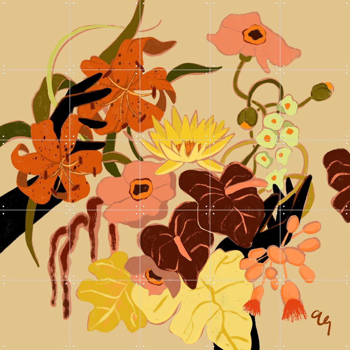 IXXI Floral Intertwine, Arty Guava - 100 x 100 cm - Gratis ophangtool - Grote wanddecoratie en posters - Kleurrijk, Grafisch Ontwerp, Illustraties