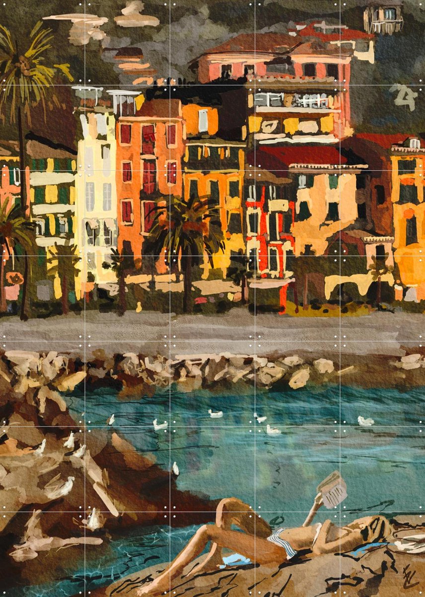 IXXI Sunday morning at Cinque Terre, Ekaterina Zagorska - 100 x 140 cm - Gratis ophangtool - Grote wanddecoratie en posters - Aquarel, Illustraties