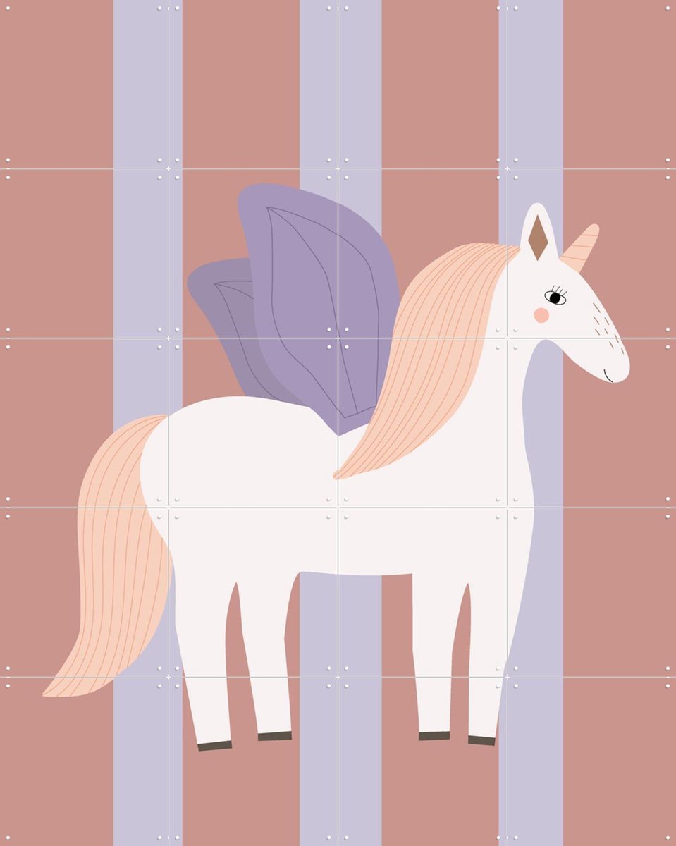 IXXI Winged Unicorn Stripes, Little Otja - 80 x 100 cm - Gratis ophangtool - Grote wanddecoratie en posters Kinderkamer, Babykamer, Kinderen
