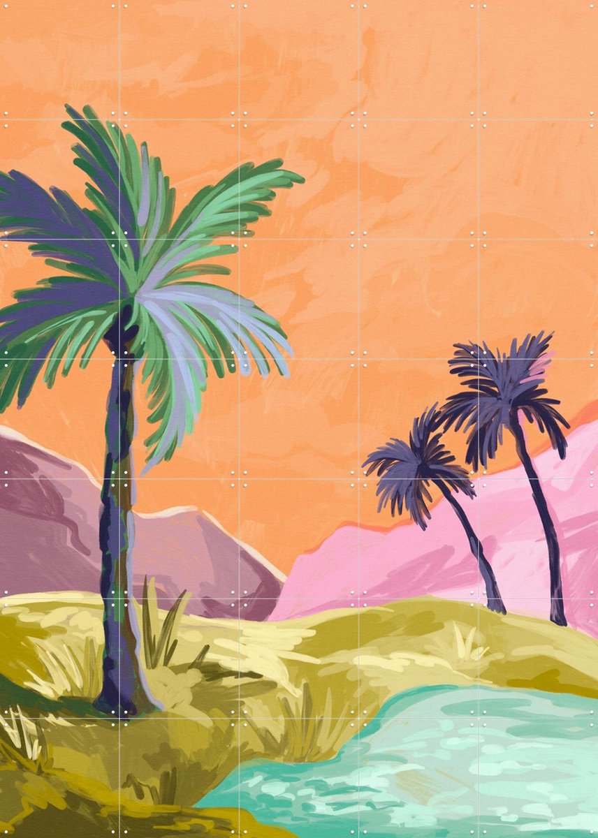 IXXI Palmtrees, Goed Blauw - 100 x 140 cm - Gratis ophangtool - Grote wanddecoratie en posters - Speels, Illustraties, Digitale Kunst, Woonkamer