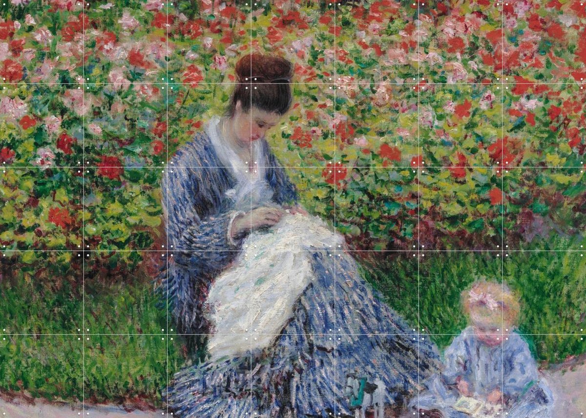 IXXI Camille Monet and a Child in the Artist's Garden in Argenteuil, Claude Monet & Museum of Fine Arts Boston - 140 x 100 cm - Gratis ophangtool -