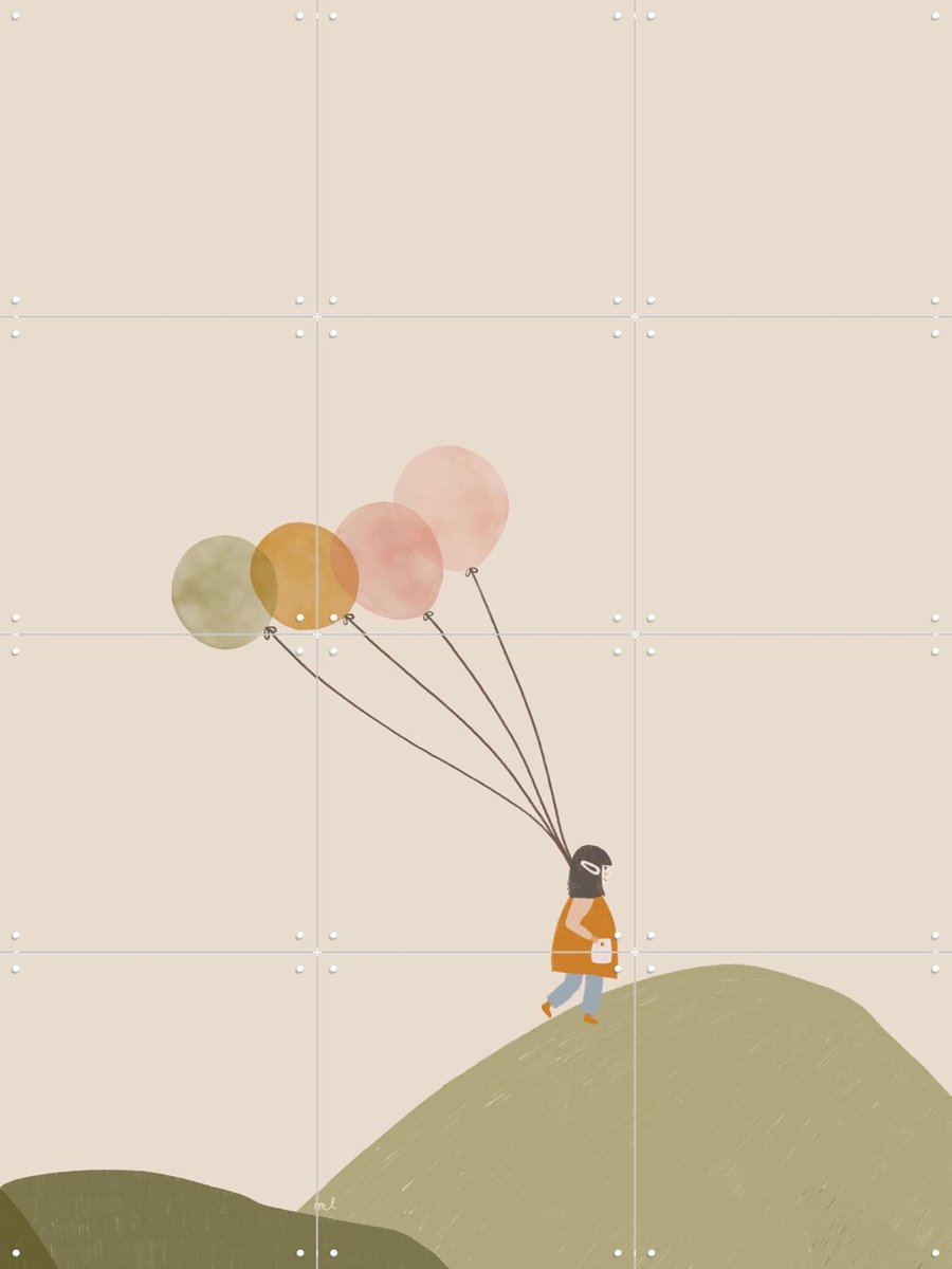 IXXI Girl and her Balloons, Menina Lisboa & Various - 60 x 80 cm - Gratis ophangtool - Grote wanddecoratie en posters - Illustraties, Minimalisme