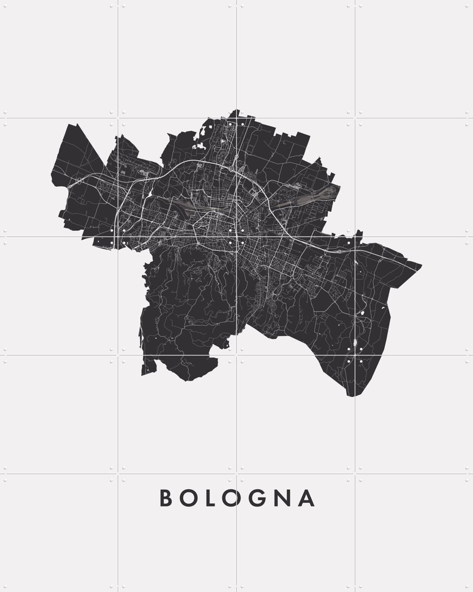 IXXI Bologna City Map, Kunst in Kaart - 80 x 100 cm - Gratis ophangtool - Grote wanddecoratie en posters - Grafisch Ontwerp, Technische Tekening
