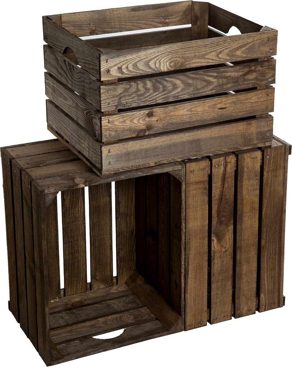 Set van 3 Massieve Houten Fruitkisten Donker