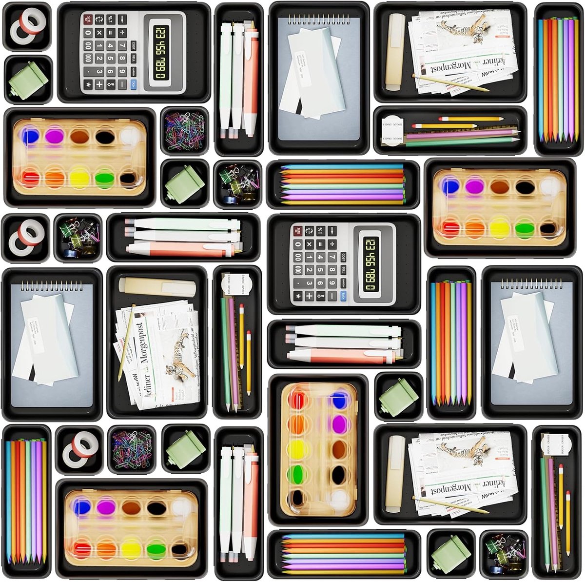Lade Organizer Set (25 Stuks) - Makeup & Bureau Ladeverdelers in 3 Maten - Zwart