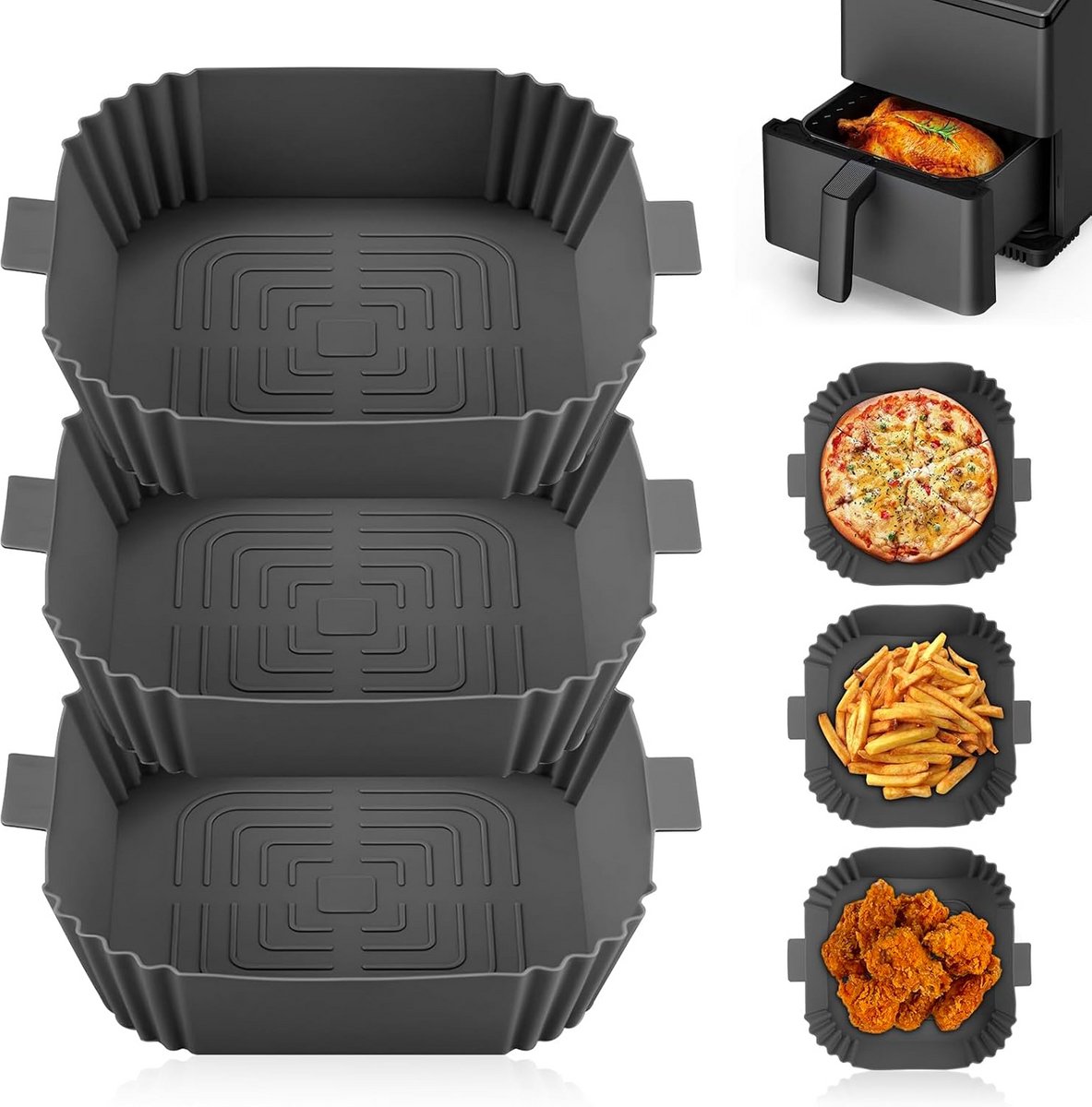 3 Herbruikbare Siliconen Bakvormen voor Heteluchtfriteuse en Oven