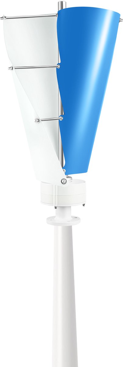 Windturbine Generator - Verticale As - Energie Opwekken - Geluidsarme Werking - 40cm Wieldiameter - Wit Blauw