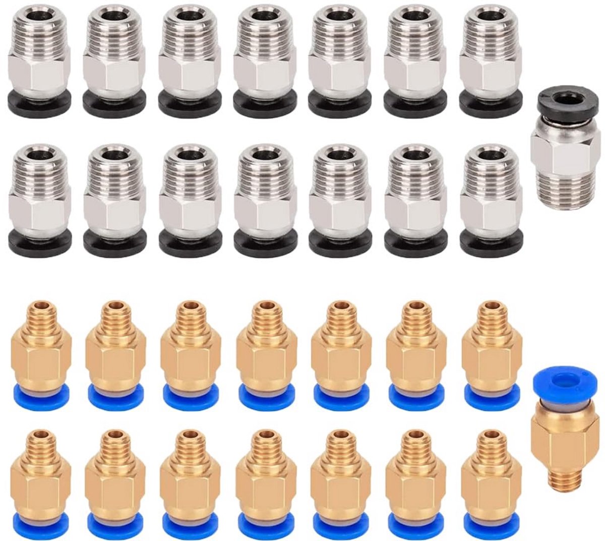 30-delige Set PTFE Buis Connectoren voor 3D-printer (PC4-M6 & PC4-M10)
