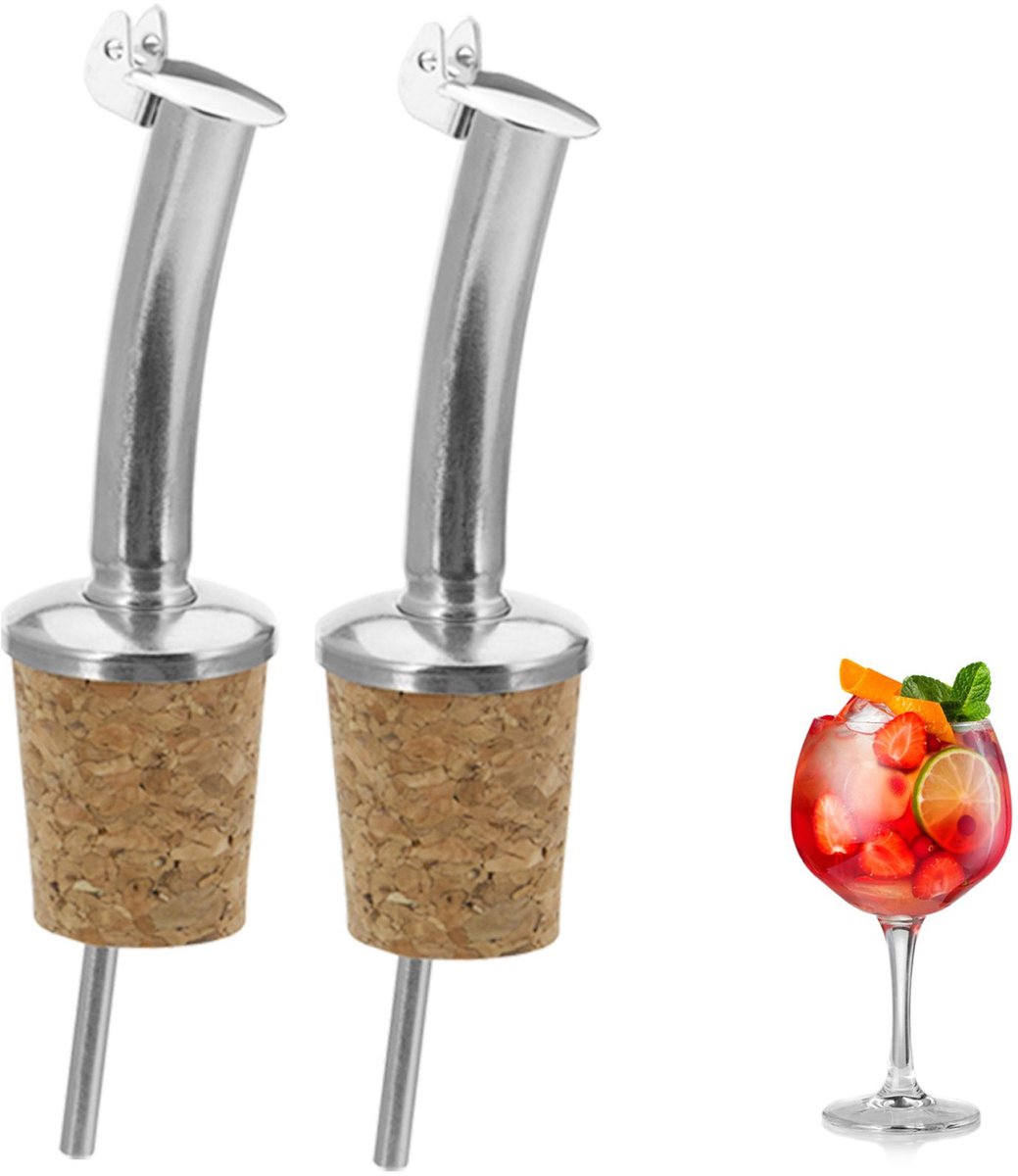 Westmark 2 Spirits/Oil schenker voor flessen, met klep, met luchtbuis, metaal/messing, nikkelvrij, natuurlijke kurk, Classic Standard, zilver, 42502280