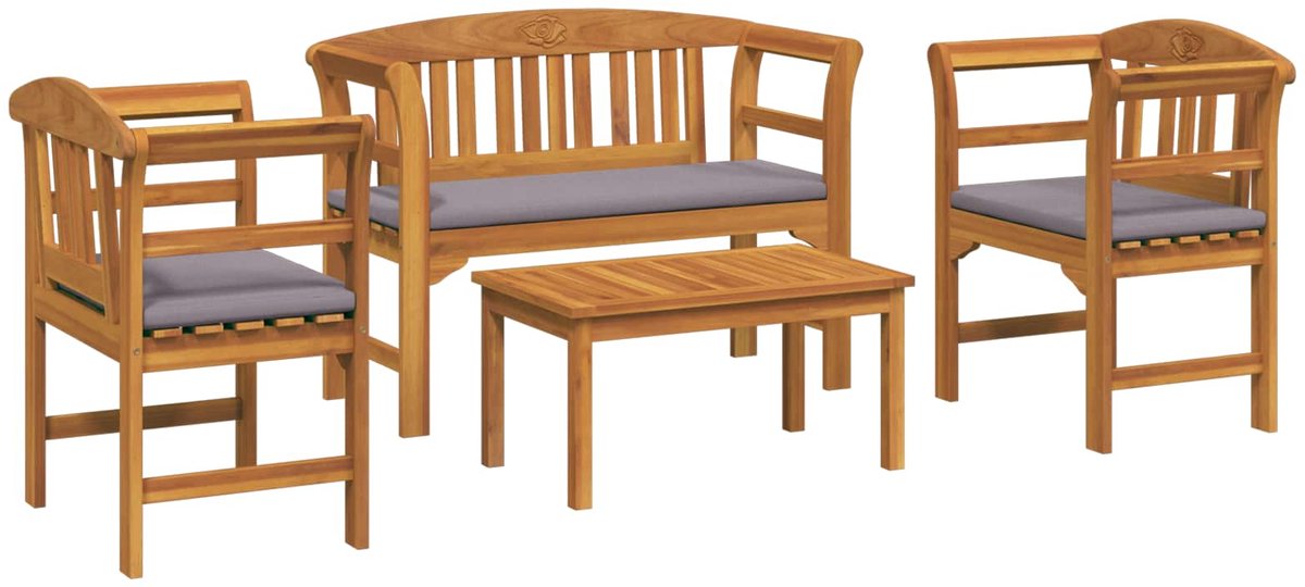 vidaXL Tuinrozen - loungeset - met - kussen - 4 - pcs - Massief - Acacia - Hout Donkergrijs