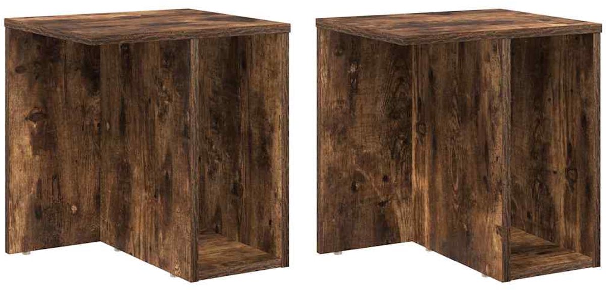 vidaXL Bijzettafel - 2 - st - Gerookt - eiken - 37 - x - 32 - x - 40 - cm - Bewerkt - hout