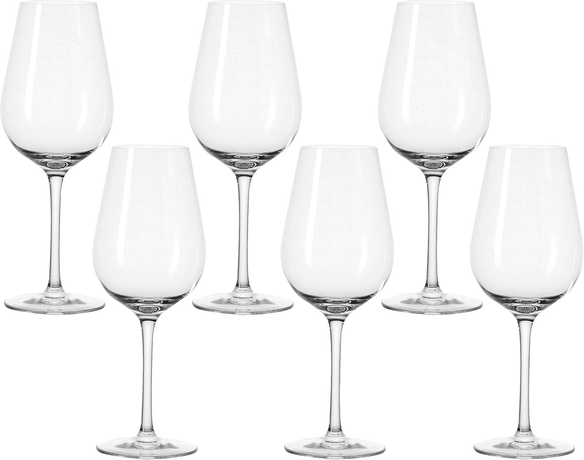 Set van 6 Witte Wijnglazen 450 ml - Vaatwasmachinebestendig Wijnkelk met Getrokken Steel