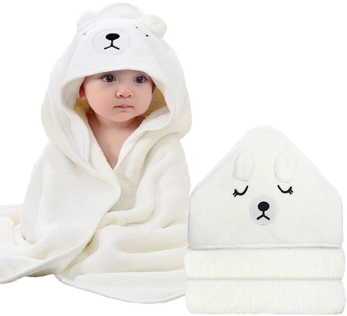 Hooded Baby Handdoeken, Badhanddoeken-Absorberende Handdoeken, Geschikt Voor Baby Jongens, Meisjes, Peuters, Pasgeboren Benodigdheden (1 Stuk, Beige Beer,80*80cm)