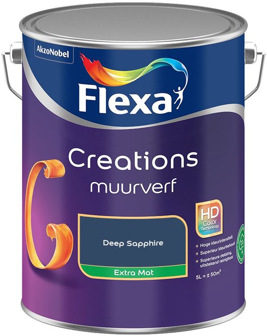 Flexa - Creations Muurverf Extra Mat - Deep Sapphire - Kleur van het jaar 2025 - Mengverf - 5 L