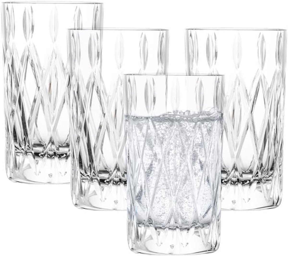 Set van 4 Allround Drinkglazen met Reliëf, Vaatwasserbestendig Kristalglas