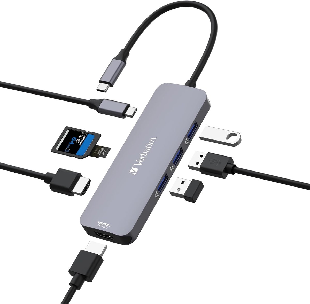 USB-C Multiport Hub 8 Poorten met HDMI en Kaartlezers