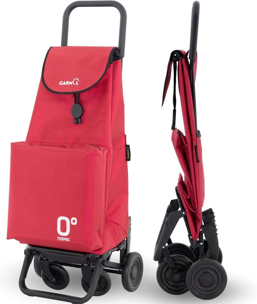 Opvouwbare boodschappentrolley met 4 wielen en thermo-tas (55L, Rood)